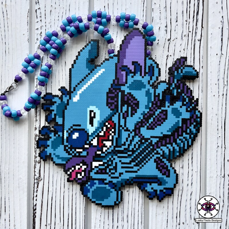 Blue Monster Alien Perler Necklace
